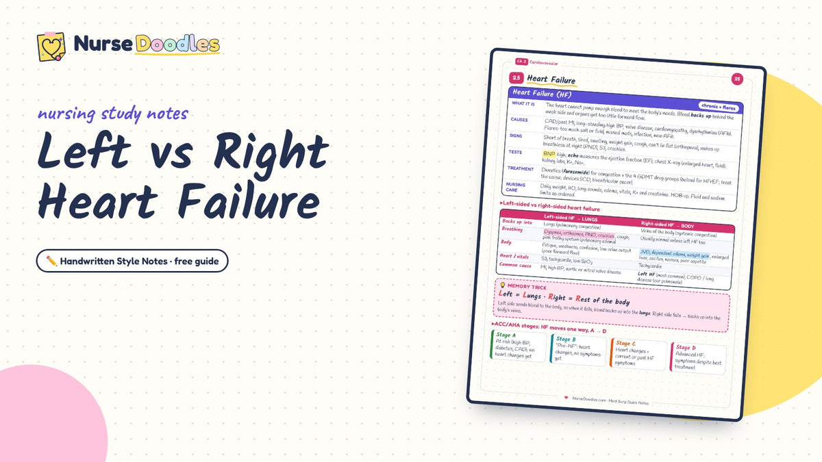 Left vs Right Heart Failure: a real page from Med-Surg Quick Notes