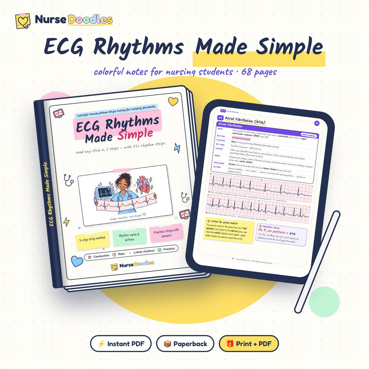 ECG Rhythms Made Simple: instant PDF, full-color paperback, or both