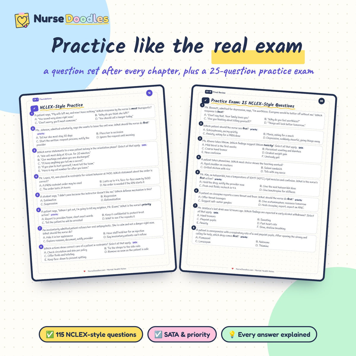 Practice questions from Mental Health Notes