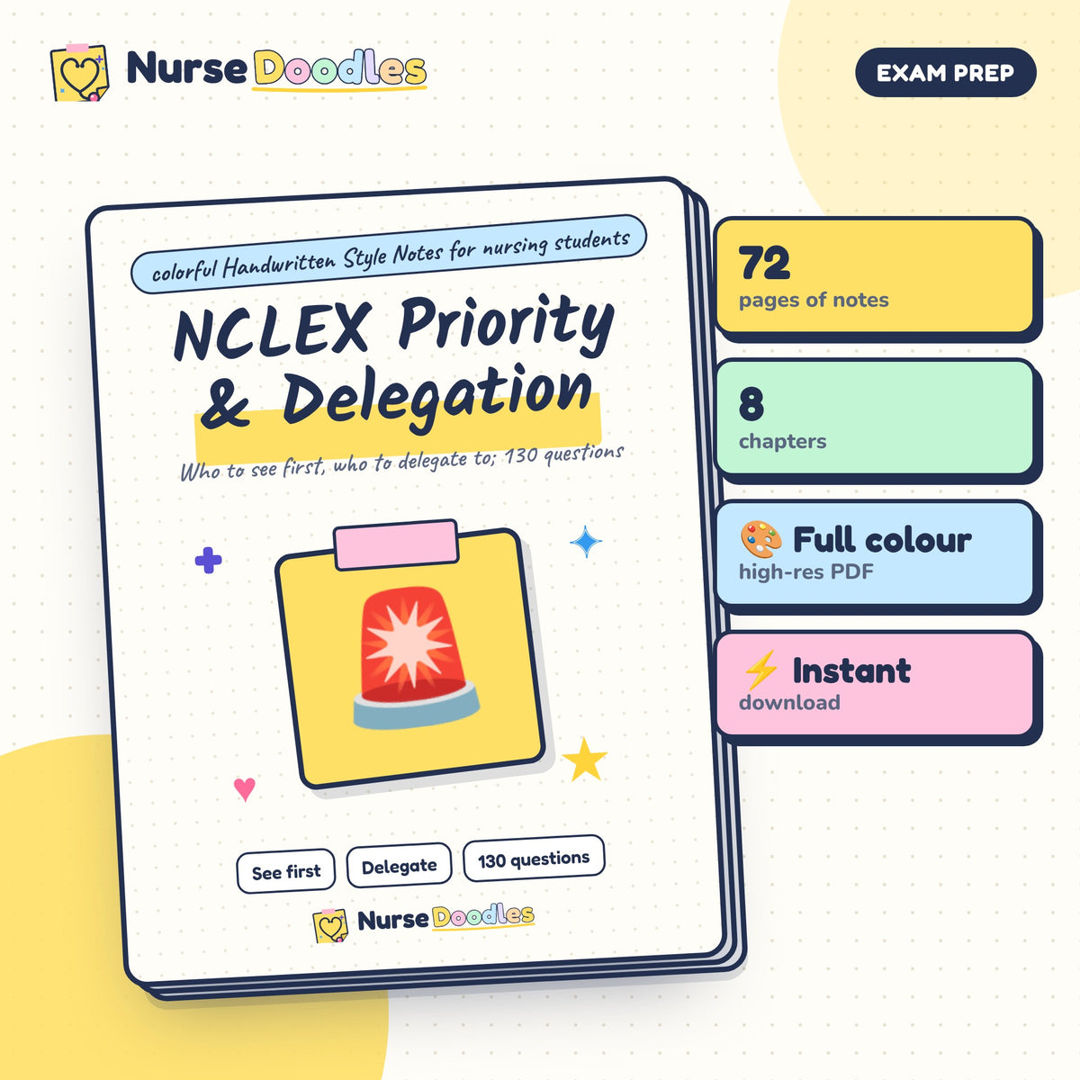 NCLEX Priority & Delegation – NurseDoodles Handwritten Style Notes PDF