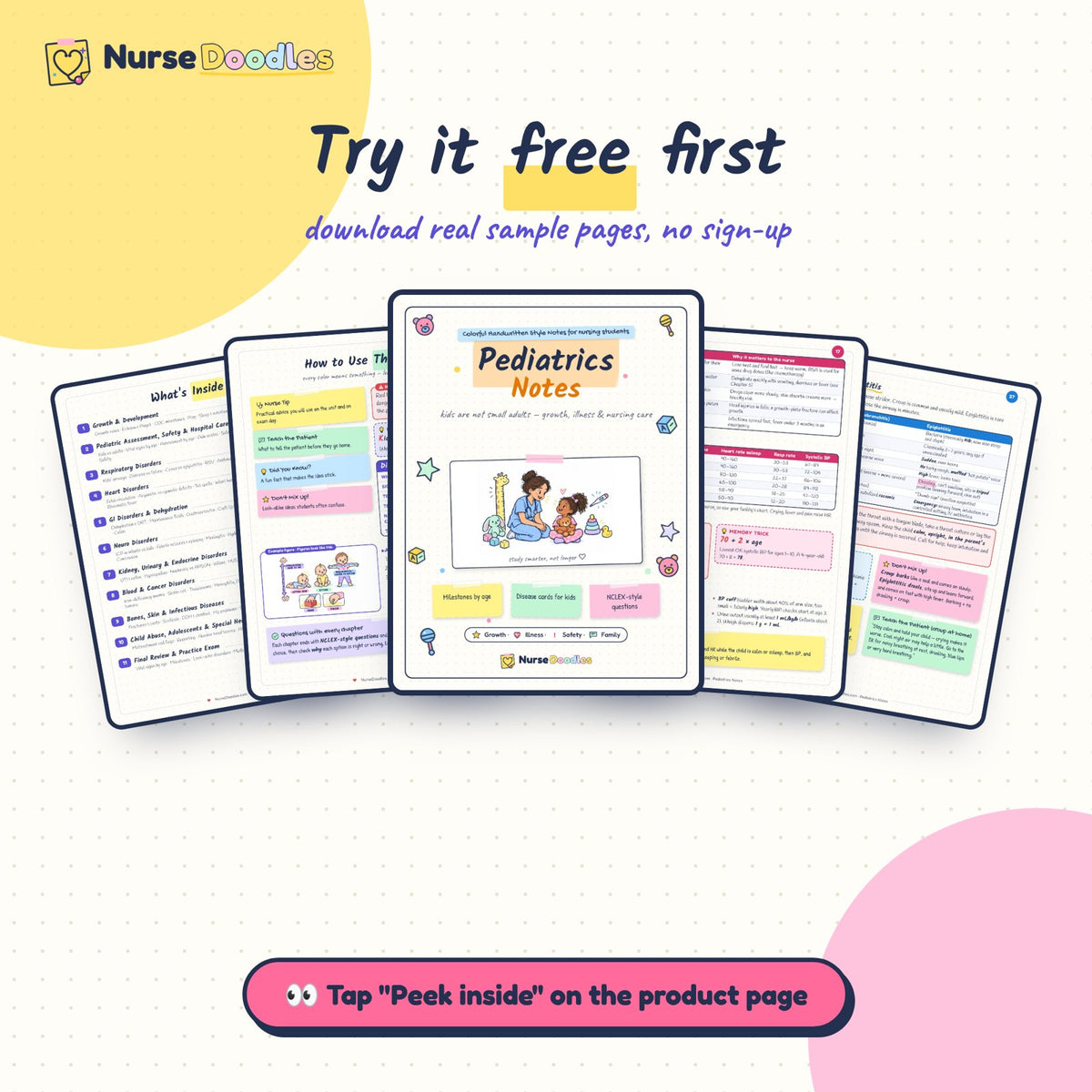 Try it free first: download real sample pages of Pediatrics Notes